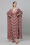 Buy_SVA by Sonam & Paras Modi_Multi Color Shimmer Crepe Printed Bohemian V Neck Stripe Kaftan  _at_Aza_Fashions