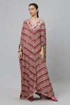 SVA by Sonam & Paras Modi_Multi Color Shimmer Crepe Printed Bohemian V Neck Stripe Kaftan  _Online_at_Aza_Fashions