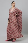 Buy_SVA by Sonam & Paras Modi_Multi Color Shimmer Crepe Printed Bohemian V Neck Stripe Kaftan  _Online_at_Aza_Fashions