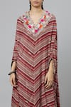 Shop_SVA by Sonam & Paras Modi_Multi Color Shimmer Crepe Printed Bohemian V Neck Stripe Kaftan  _Online_at_Aza_Fashions