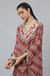 SVA by Sonam & Paras Modi_Multi Color Shimmer Crepe Printed Bohemian V Neck Stripe Kaftan  _at_Aza_Fashions