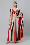 Buy_SVA by Sonam & Paras Modi_Multi Color Crepe Printed Stripe Sahar Cape And Box Pleat Pant Set  _at_Aza_Fashions