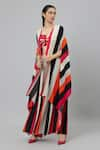 Buy_SVA by Sonam & Paras Modi_Multi Color Crepe Printed Stripe Sahar Cape And Box Pleat Pant Set  _Online_at_Aza_Fashions