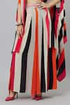 Buy_SVA by Sonam & Paras Modi_Multi Color Crepe Printed Stripe Sahar Cape And Box Pleat Pant Set  