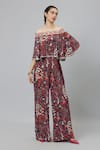 Buy_SVA by Sonam & Paras Modi_Grey Linen Printed Jungle Straight Concrete Off Shoulder Jumpsuit  _Online_at_Aza_Fashions