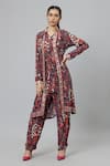 Buy_SVA by Sonam & Paras Modi_Grey Crepe Printed Jungle V Neck Concrete Jacket And Pant Set_at_Aza_Fashions