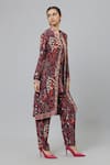 SVA by Sonam & Paras Modi_Grey Crepe Printed Jungle V Neck Concrete Jacket And Pant Set_Online_at_Aza_Fashions