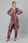 Buy_SVA by Sonam & Paras Modi_Grey Crepe Printed Jungle V Neck Concrete Jacket And Pant Set  _Online_at_Aza_Fashions