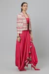 SVA by Sonam & Paras Modi_Pink Shimmer Crepe Woven Front Structured Jacket And Draped Skirt Set  _Online_at_Aza_Fashions