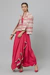 Buy_SVA by Sonam & Paras Modi_Pink Shimmer Crepe Woven Front Structured Jacket And Draped Skirt Set  _Online_at_Aza_Fashions