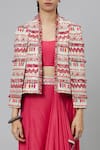 Shop_SVA by Sonam & Paras Modi_Pink Shimmer Crepe Woven Front Structured Jacket And Draped Skirt Set  _Online_at_Aza_Fashions