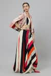 Buy_SVA by Sonam & Paras Modi_Multi Color Shimmer Crepe Structured Jacket And Draped Skirt Set  _Online_at_Aza_Fashions