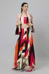 Shop_SVA by Sonam & Paras Modi_Multi Color Shimmer Crepe Structured Jacket And Draped Skirt Set  _Online_at_Aza_Fashions