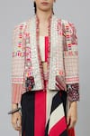 SVA by Sonam & Paras Modi_Multi Color Shimmer Crepe Structured Jacket And Draped Skirt Set  _at_Aza_Fashions