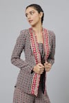 Buy_SVA by Sonam & Paras Modi_Black Linen Printed Geometric Front Open Blazer And Pant Set  _Online_at_Aza_Fashions