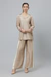 Buy_SVA by Sonam & Paras Modi_Grey Linen Woven Shirt Collar Applique Embroidered And Pant Set  _at_Aza_Fashions