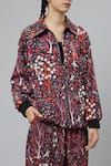 Buy_SVA by Sonam & Paras Modi_Grey Crepe Printed Jungle Shirt Concrete Bomber Jacket And Pant Set  