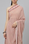 SVA by Sonam & Paras Modi_Ivory Crepe Printed Geometric One Shoulder Draped Kurta And Pant Set  _at_Aza_Fashions