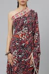 SVA by Sonam & Paras Modi_Grey Crepe Printed Concrete One Shoulder Draped Kurta And Pant Set  _at_Aza_Fashions