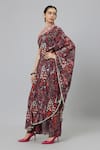 Buy_SVA by Sonam & Paras Modi_Grey Crepe Printed Concrete One Shoulder Draped Kurta And Pant Set  