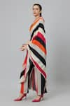 Buy_SVA by Sonam & Paras Modi_Multi Color Crepe Printed Stripe Sahar One Shoulder Draped Kurta And Pant Set_Online_at_Aza_Fashions