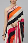 Shop_SVA by Sonam & Paras Modi_Multi Color Crepe Printed Stripe Sahar One Shoulder Draped Kurta And Pant Set_Online_at_Aza_Fashions