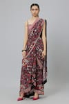 Buy_SVA by Sonam & Paras Modi_Grey Crepe Printed Jungle Square Neck Concrete Cascase Saree With Bustier_at_Aza_Fashions