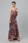 SVA by Sonam & Paras Modi_Grey Crepe Printed Jungle Square Concrete Cascase Saree With Bustier  _Online_at_Aza_Fashions