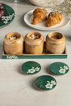 Buy_Houmn_Green Mango Wood Floral 3 Pcs Iris Jars With Brunnera Tray_at_Aza_Fashions