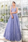 Buy_Jiya by Veer Design Studio_Purple Net Embroidered Hand Halter Embellished Neck Gown _at_Aza_Fashions