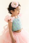 Shop_Ruchika Lath Label_Pink Organza, Crepe Pearls, Ruffle And Floral Embroidered Set _Online_at_Aza_Fashions