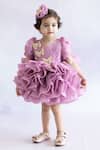 Buy_Ruchika Lath Label_Purple Organza, Crepe Beads Layered Ruffle Flare Dress _at_Aza_Fashions