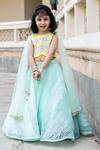 Buy_Ruchika Lath Label_Green Organza, Crepe Sequins, Beads Textured Floral Embroidered Lehenga Set _at_Aza_Fashions