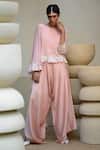 Buy_Ekru_Pink Organza Embroidery Floral Boat Neck Placement Jumpsuit _at_Aza_Fashions
