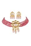 Shop_ChhavI'S Jewels_Gold Plated Diamonds, Stones Bead Embellished Necklace Set _at_Aza_Fashions