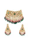 Shop_Chhavi's Jewels_Gold Plated Kundan Stone Carved Necklace Set _at_Aza_Fashions