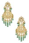 Shop_ChhavI'S Jewels_Gold Plated Beads Kundan Danglers _at_Aza_Fashions