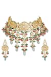 Shop_ChhavI'S Jewels_Gold Plated Stones, Beads, Zari Kundan Choker Set _at_Aza_Fashions