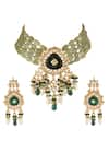 Shop_ChhavI'S Jewels_Gold Plated Bows, Stones Kundan Carved Necklace Set _at_Aza_Fashions