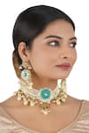 Buy_Chhavi's Jewels_Blue Kundan Bead Drop Carved Necklace Set _at_Aza_Fashions