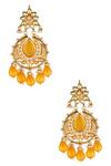Shop_ChhavI'S Jewels_Gold Plated Bows, Beads Kundan Stone Chandbali Earrings_at_Aza_Fashions
