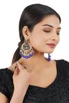 Buy_ChhavI'S Jewels_Blue Cut Work, Beads Kundan Stone Chandbali Earrings_at_Aza_Fashions