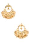 Shop_ChhavI'S Jewels_Gold Plated Chains, Beads Drop Chandbali Earrings _at_Aza_Fashions