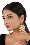Buy_ChhavI'S Jewels_Gold Plated Gota Patti, Beads Kundan Carved Chandbali Earrings _at_Aza_Fashions