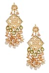 Shop_Chhavi's Jewels_Gold Plated Kundan Floral And Leaf Carved Dangler Earrings _at_Aza_Fashions