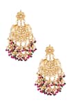Shop_ChhavI'S Jewels_Gold Plated Gota Patti, Beads Drop Carved Chandbali Earrings _at_Aza_Fashions