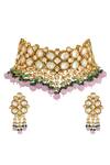 Shop_ChhavI'S Jewels_Gold Plated Pearls, Beads Kundan Choker Set _at_Aza_Fashions