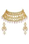Shop_ChhavI'S Jewels_Green Pearls, Beads, Diamonds Kundan Choker Set _at_Aza_Fashions
