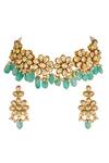 Shop_ChhavI'S Jewels_Gold Plated Pearls, Beads, Zari Floral Kundan Choker Set _at_Aza_Fashions