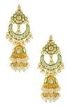 Shop_Chaotiq By Arti_Gold Plated Kundan Pearl Embellished Jhumkas _at_Aza_Fashions